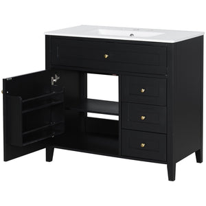 English Elm 36-Inch Freestanding Bathroom Vanity with Ceramic Sink MDF Cabinet and 3 Drawers Black N725P464930B