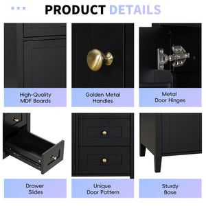 English Elm 36-Inch Freestanding Bathroom Vanity with Ceramic Sink MDF Cabinet and 3 Drawers Black N725P464930B