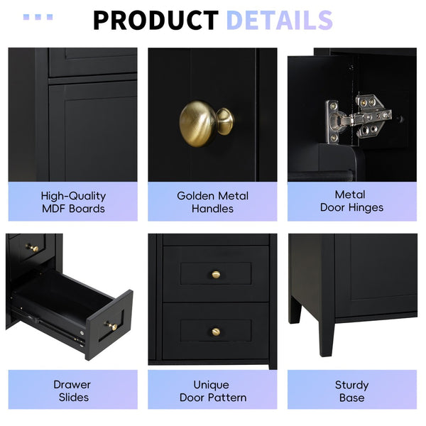 English Elm 36-Inch Freestanding Bathroom Vanity with Ceramic Sink MDF Cabinet and 3 Drawers Black N725P464930B