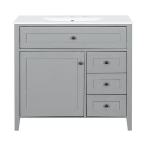 English Elm 36-Inch Freestanding Bathroom Vanity with Ceramic Sink MDF Cabinet and 3 Drawers Gray N725P464930E