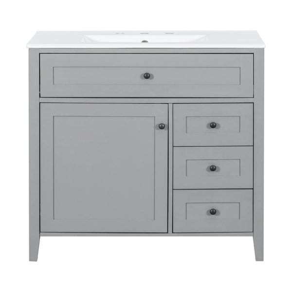 English Elm 36-Inch Freestanding Bathroom Vanity with Ceramic Sink MDF Cabinet and 3 Drawers Gray N725P464930E