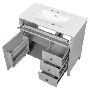 English Elm 36-Inch Freestanding Bathroom Vanity with Ceramic Sink MDF Cabinet and 3 Drawers Gray N725P464930E