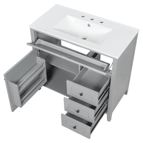 English Elm 36-Inch Freestanding Bathroom Vanity with Ceramic Sink MDF Cabinet and 3 Drawers Gray N725P464930E
