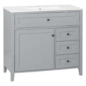 English Elm 36-Inch Freestanding Bathroom Vanity with Ceramic Sink MDF Cabinet and 3 Drawers Gray N725P464930E
