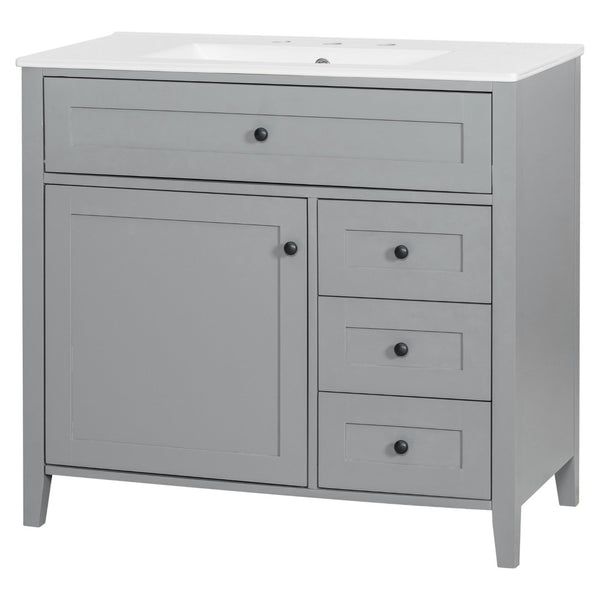 English Elm 36-Inch Freestanding Bathroom Vanity with Ceramic Sink MDF Cabinet and 3 Drawers Gray N725P464930E
