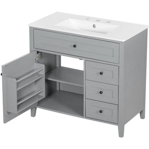 English Elm 36-Inch Freestanding Bathroom Vanity with Ceramic Sink MDF Cabinet and 3 Drawers Gray N725P464930E