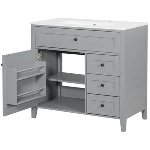 English Elm 36-Inch Freestanding Bathroom Vanity with Ceramic Sink MDF Cabinet and 3 Drawers Gray N725P464930E