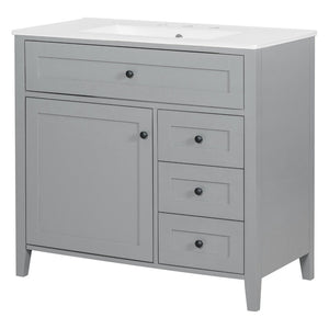 English Elm 36-Inch Freestanding Bathroom Vanity with Ceramic Sink MDF Cabinet and 3 Drawers Gray N725P464930E