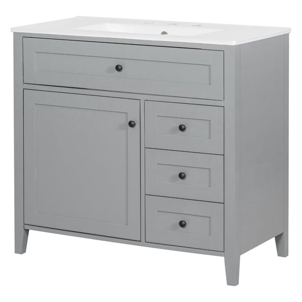 English Elm 36-Inch Freestanding Bathroom Vanity with Ceramic Sink MDF Cabinet and 3 Drawers Gray N725P464930E