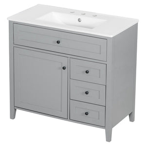 English Elm 36-Inch Freestanding Bathroom Vanity with Ceramic Sink MDF Cabinet and 3 Drawers Gray N725P464930E