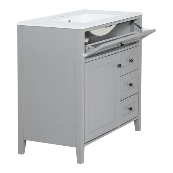 English Elm 36-Inch Freestanding Bathroom Vanity with Ceramic Sink MDF Cabinet and 3 Drawers Gray N725P464930E