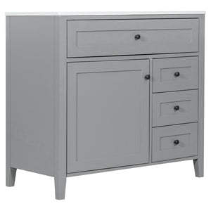 English Elm 36-Inch Freestanding Bathroom Vanity with Ceramic Sink MDF Cabinet and 3 Drawers Gray N725P464930E