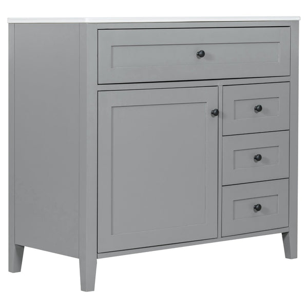 English Elm 36-Inch Freestanding Bathroom Vanity with Ceramic Sink MDF Cabinet and 3 Drawers Gray N725P464930E