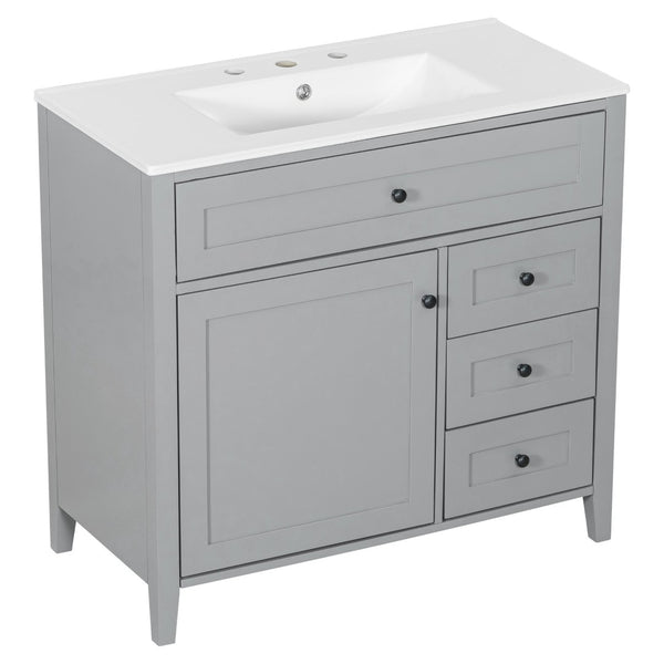 English Elm 36-Inch Freestanding Bathroom Vanity with Ceramic Sink MDF Cabinet and 3 Drawers Gray N725P464930E