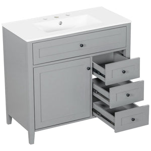 English Elm 36-Inch Freestanding Bathroom Vanity with Ceramic Sink MDF Cabinet and 3 Drawers Gray N725P464930E