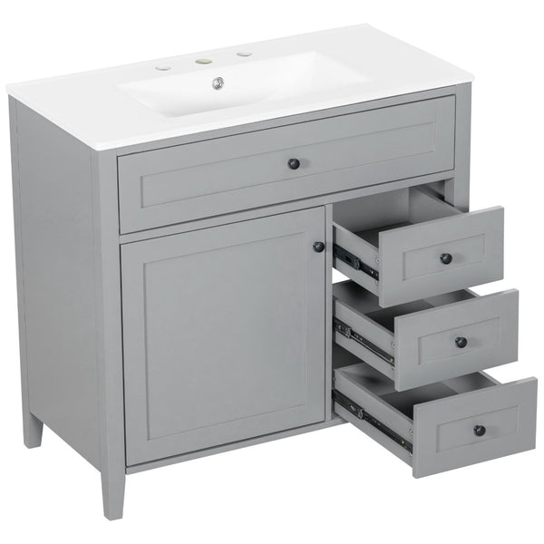 English Elm 36-Inch Freestanding Bathroom Vanity with Ceramic Sink MDF Cabinet and 3 Drawers Gray N725P464930E