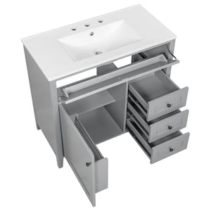 English Elm 36-Inch Freestanding Bathroom Vanity with Ceramic Sink MDF Cabinet and 3 Drawers Gray N725P464930E