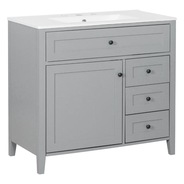 English Elm 36-Inch Freestanding Bathroom Vanity with Ceramic Sink MDF Cabinet and 3 Drawers Gray N725P464930E