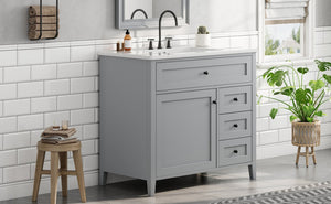 English Elm 36-Inch Freestanding Bathroom Vanity with Ceramic Sink MDF Cabinet and 3 Drawers Gray N725P464930E