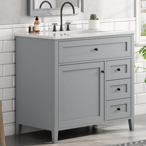 English Elm 36-Inch Freestanding Bathroom Vanity with Ceramic Sink MDF Cabinet and 3 Drawers Gray N725P464930E