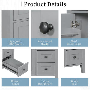 English Elm 36-Inch Freestanding Bathroom Vanity with Ceramic Sink MDF Cabinet and 3 Drawers Gray N725P464930E