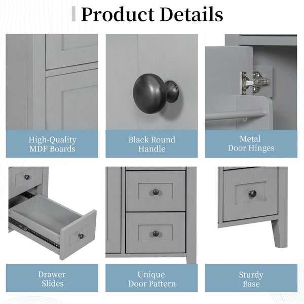 English Elm 36-Inch Freestanding Bathroom Vanity with Ceramic Sink MDF Cabinet and 3 Drawers Gray N725P464930E