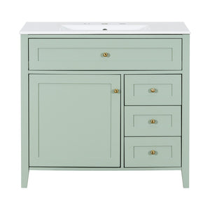 English Elm 36-Inch Freestanding Bathroom Vanity with Ceramic Sink MDF Cabinet and 3 Drawers Light Green N725P464930F