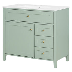 English Elm 36-Inch Freestanding Bathroom Vanity with Ceramic Sink MDF Cabinet and 3 Drawers Light Green N725P464930F