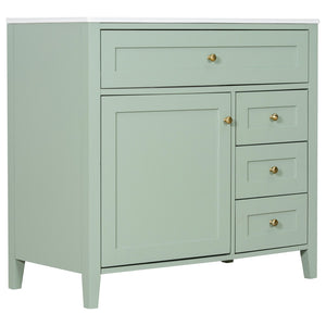 English Elm 36-Inch Freestanding Bathroom Vanity with Ceramic Sink MDF Cabinet and 3 Drawers Light Green N725P464930F