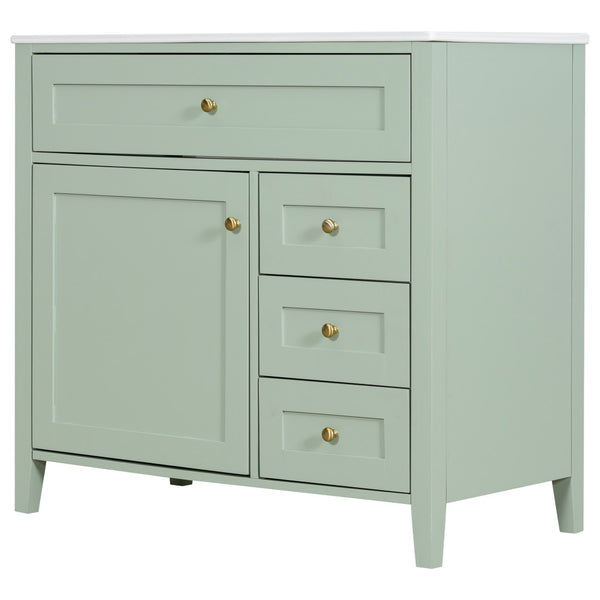 English Elm 36-Inch Freestanding Bathroom Vanity with Ceramic Sink MDF Cabinet and 3 Drawers Light Green N725P464930F