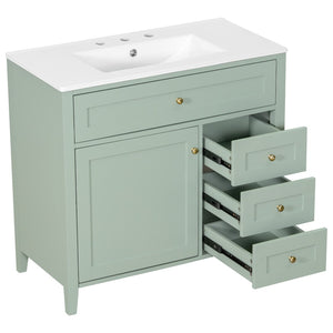 English Elm 36-Inch Freestanding Bathroom Vanity with Ceramic Sink MDF Cabinet and 3 Drawers Light Green N725P464930F