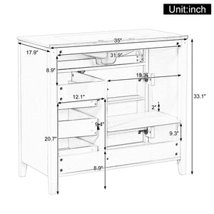 English Elm 36-Inch Freestanding Bathroom Vanity with Ceramic Sink MDF Cabinet and 3 Drawers Light Green N725P464930F