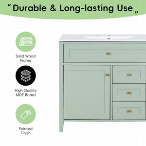 English Elm 36-Inch Freestanding Bathroom Vanity with Ceramic Sink MDF Cabinet and 3 Drawers Light Green N725P464930F