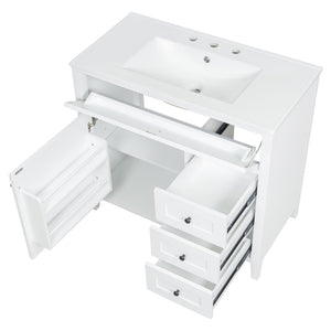English Elm 36-Inch Freestanding Bathroom Vanity with Ceramic Sink MDF Cabinet and 3 Drawers White N725P464930K