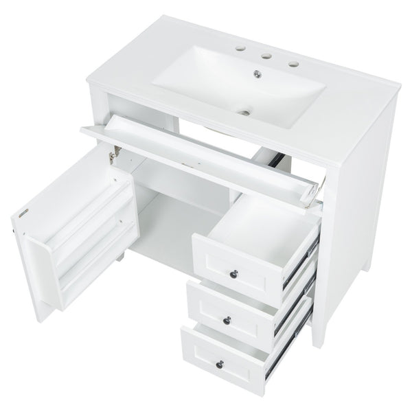 English Elm 36-Inch Freestanding Bathroom Vanity with Ceramic Sink MDF Cabinet and 3 Drawers White N725P464930K