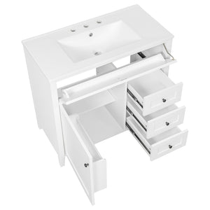 English Elm 36-Inch Freestanding Bathroom Vanity with Ceramic Sink MDF Cabinet and 3 Drawers White N725P464930K