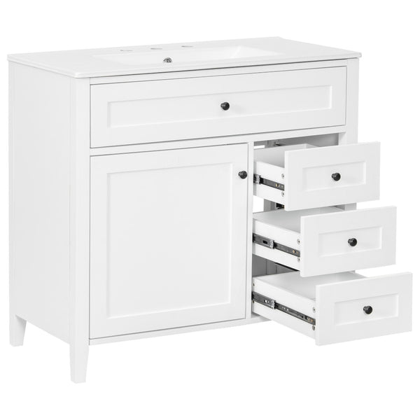 English Elm 36-Inch Freestanding Bathroom Vanity with Ceramic Sink MDF Cabinet and 3 Drawers White N725P464930K