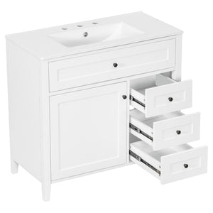 English Elm 36-Inch Freestanding Bathroom Vanity with Ceramic Sink MDF Cabinet and 3 Drawers White N725P464930K