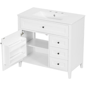 English Elm 36-Inch Freestanding Bathroom Vanity with Ceramic Sink MDF Cabinet and 3 Drawers White N725P464930K