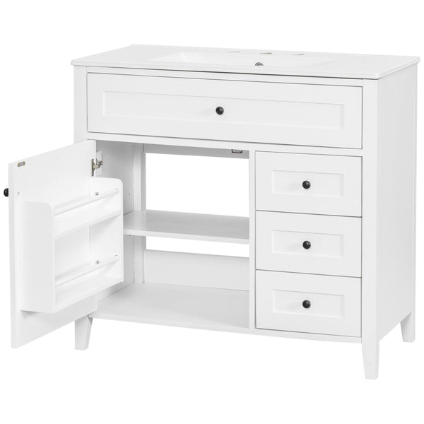 English Elm 36-Inch Freestanding Bathroom Vanity with Ceramic Sink MDF Cabinet and 3 Drawers White N725P464930K