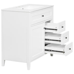 English Elm 36-Inch Freestanding Bathroom Vanity with Ceramic Sink MDF Cabinet and 3 Drawers White N725P464930K