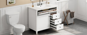 English Elm 36-Inch Freestanding Bathroom Vanity with Ceramic Sink MDF Cabinet and 3 Drawers White N725P464930K