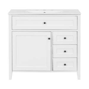 English Elm 36-Inch Freestanding Bathroom Vanity with Ceramic Sink MDF Cabinet and 3 Drawers White N725P464930K