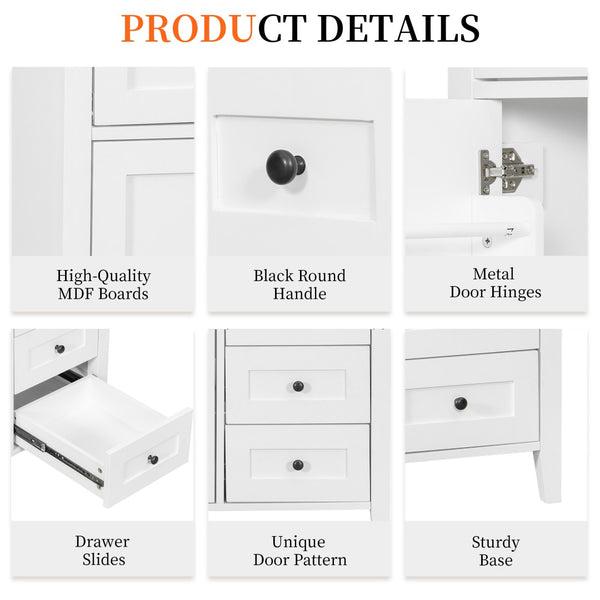 English Elm 36-Inch Freestanding Bathroom Vanity with Ceramic Sink MDF Cabinet and 3 Drawers White N725P464930K