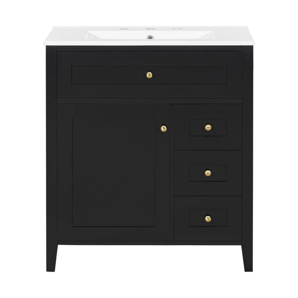 English Elm 30-Inch Freestanding Bathroom Vanity with Ceramic Sink MDF Cabinet and 3 Drawers Black N725P464938B