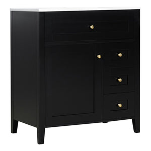 English Elm 30-Inch Freestanding Bathroom Vanity with Ceramic Sink MDF Cabinet and 3 Drawers Black N725P464938B