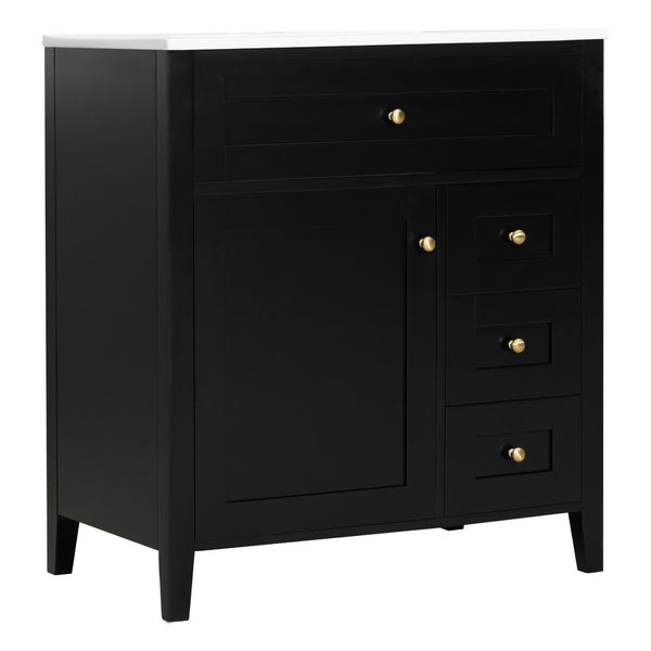 English Elm 30-Inch Freestanding Bathroom Vanity with Ceramic Sink MDF Cabinet and 3 Drawers Black N725P464938B