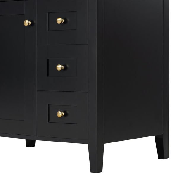 English Elm 30-Inch Freestanding Bathroom Vanity with Ceramic Sink MDF Cabinet and 3 Drawers Black N725P464938B