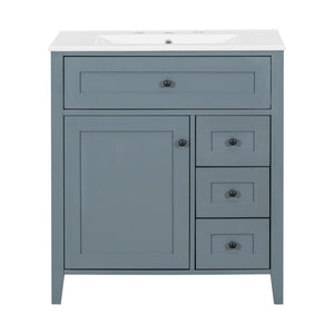 English Elm 30-Inch Freestanding Bathroom Vanity with Ceramic Sink MDF Cabinet and 3 Drawers Gray Blue N725P464938E