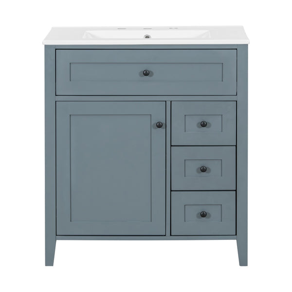English Elm 30-Inch Freestanding Bathroom Vanity with Ceramic Sink MDF Cabinet and 3 Drawers Gray Blue N725P464938E